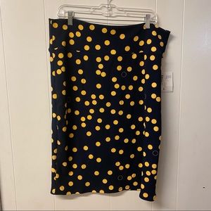 LulaRoe Cassie Straight Skirt Size 2XL Navy and Gold Polka Dots